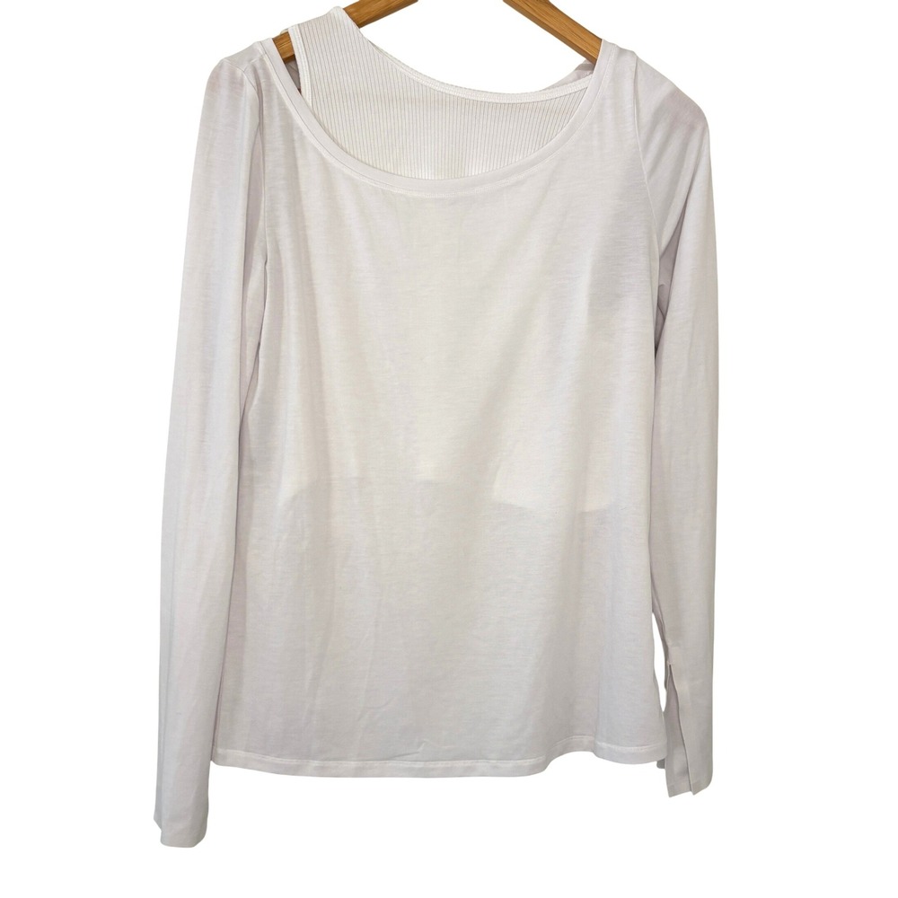 Athleta Pranayama Restore Long Sleeve Top Ribbed White MT Yoga Minimalist